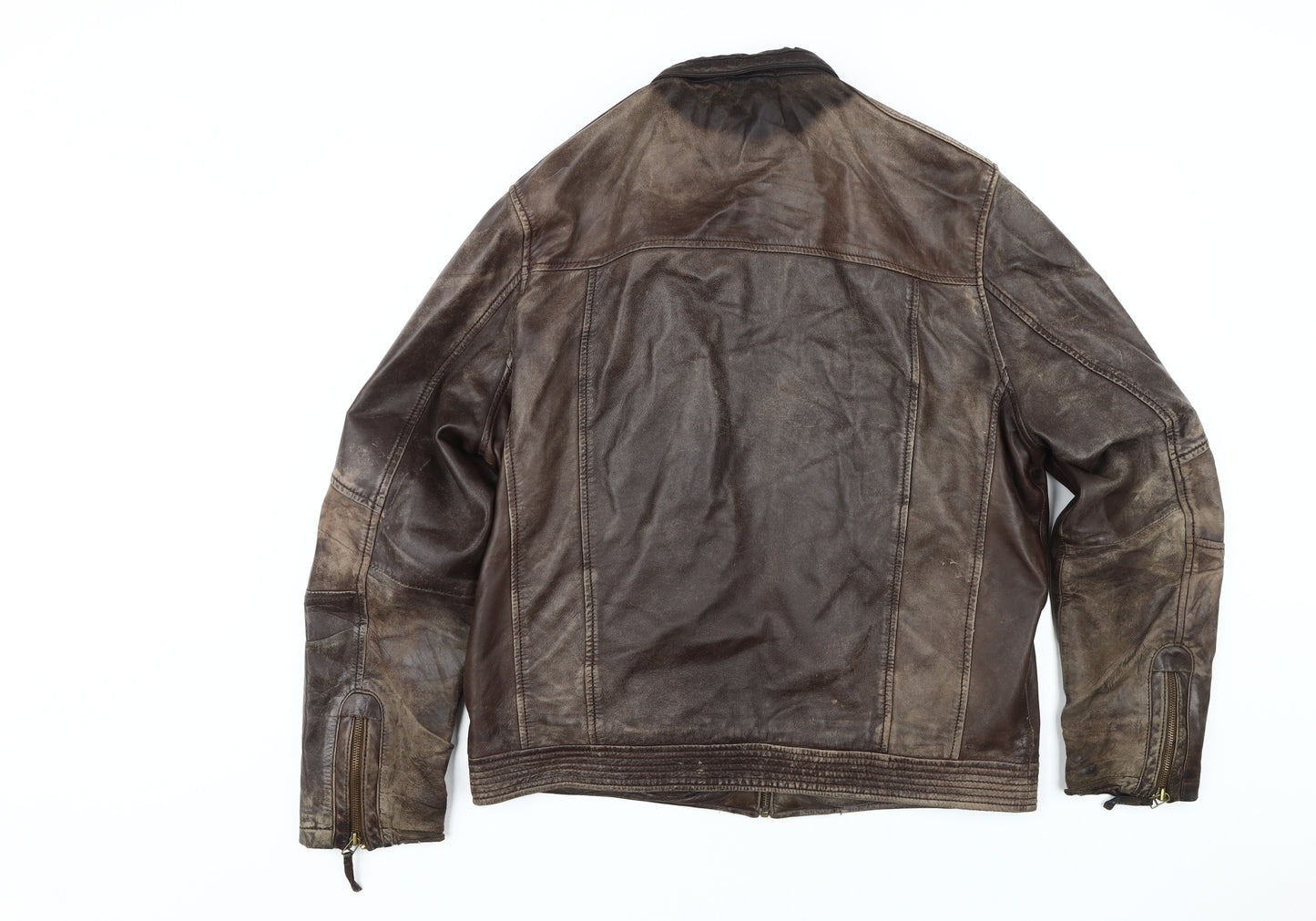 hElium Men's Brown Leather Biker Jacket XL