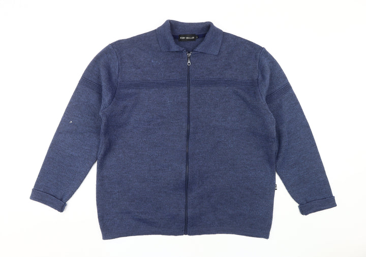 Kurt Muller Men's Blue Full Zip Cardigan Jumper XL