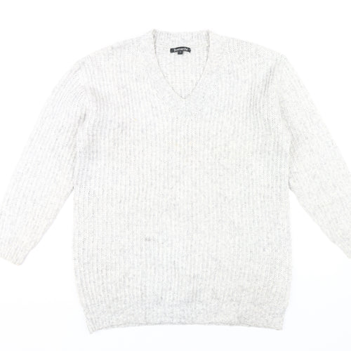 Bonmarché Women's Ivory V-Neck Jumper Size 12