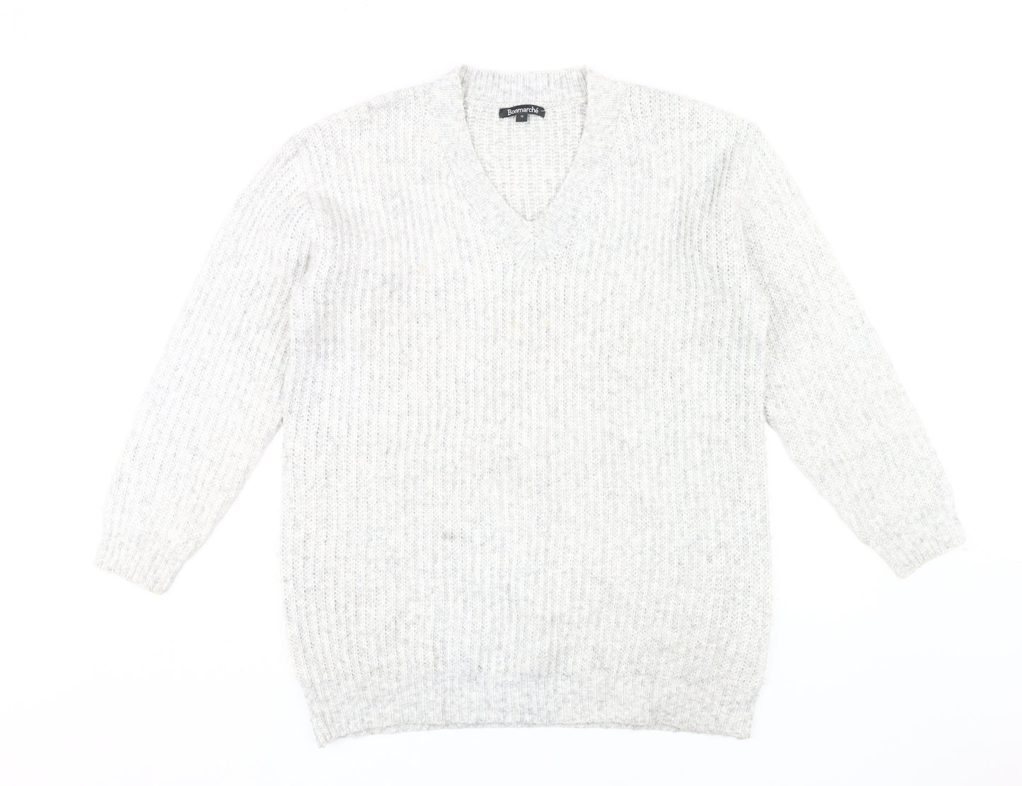 Bonmarché Women's Ivory V-Neck Jumper Size 12
