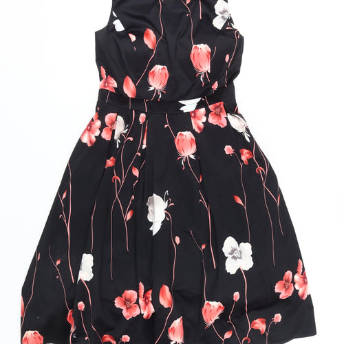 Quiz Womens Black Floral Fit & Flare Dress, Size 16