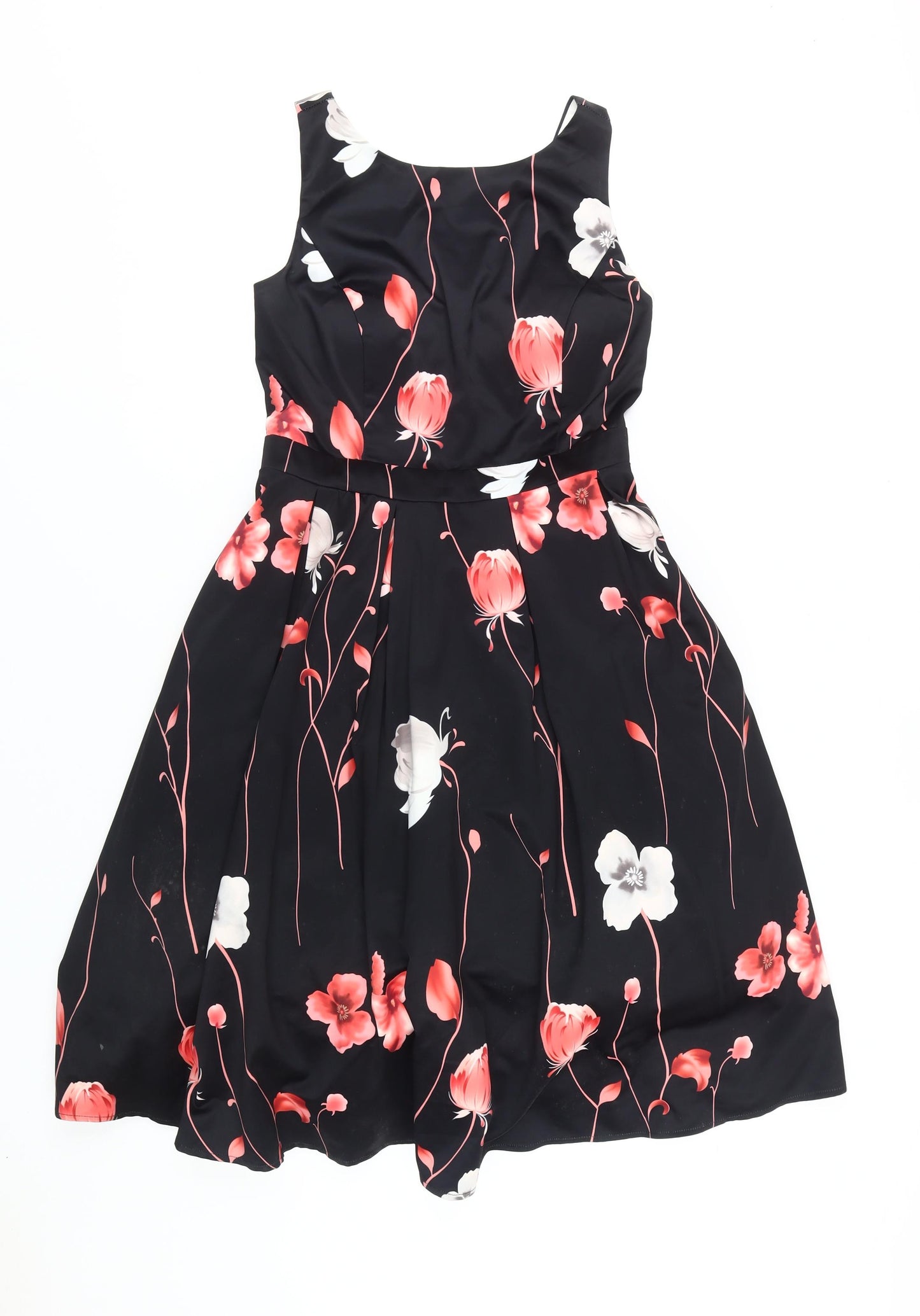 Quiz Womens Black Floral Fit & Flare Dress, Size 16