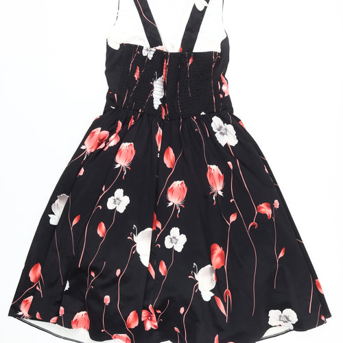Quiz Womens Black Floral Fit & Flare Dress, Size 16