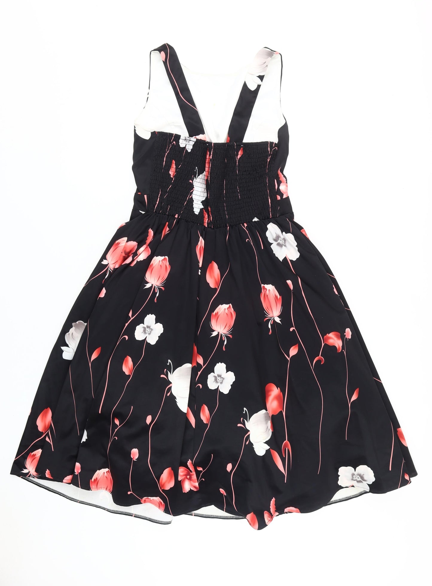 Quiz Womens Black Floral Fit & Flare Dress, Size 16