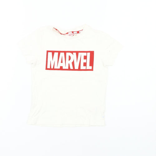 Marvel Boys White Graphic T-Shirt 5-6 Years Cotton Logo