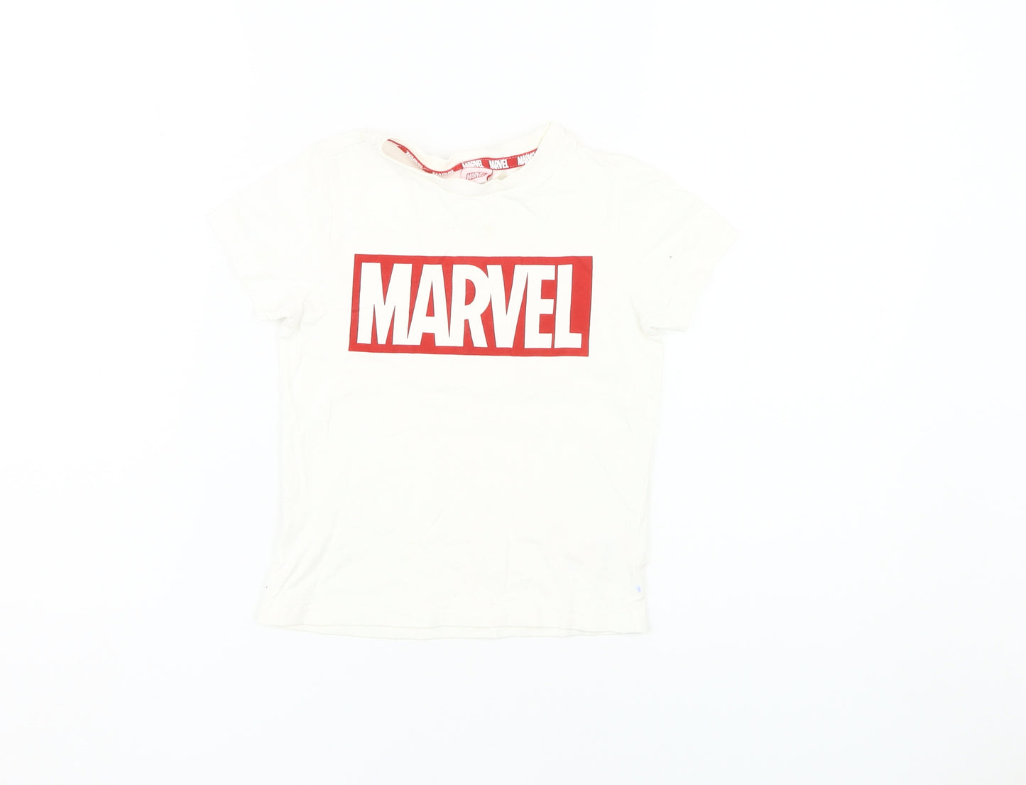Marvel Boys White Graphic T-Shirt 5-6 Years Cotton Logo