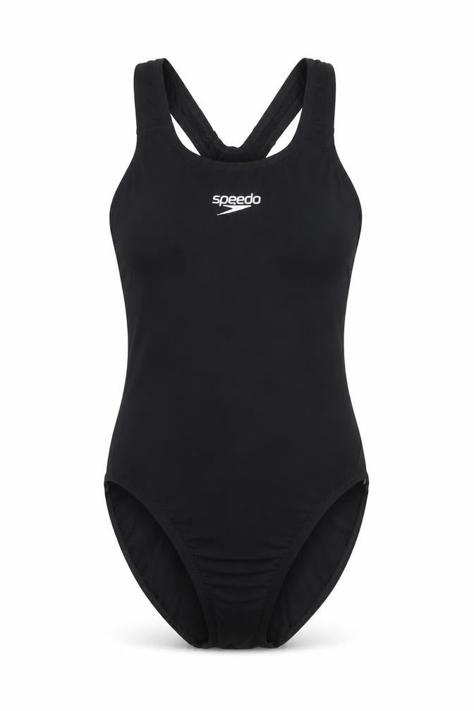 Front view of Speedo Women's Black Racerback One Piece Swimsuit, size 8