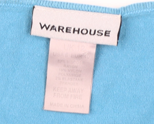 Warehouse Women's Blue Pullover V-Neck Jumper Size 12
