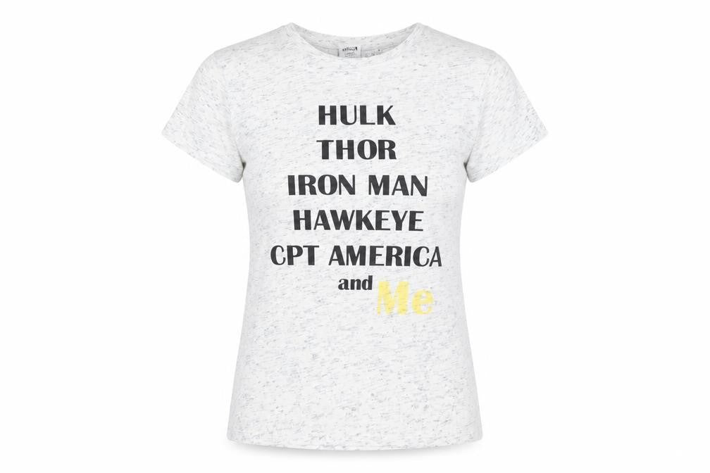 Front view of Marvel Women's White T-Shirt -, size 8, Casual Comic Style