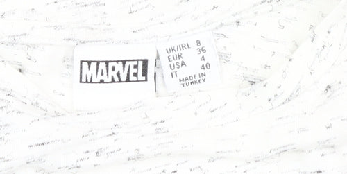 Marvel Women's White T-Shirt - Size 8, Casual Comic Style