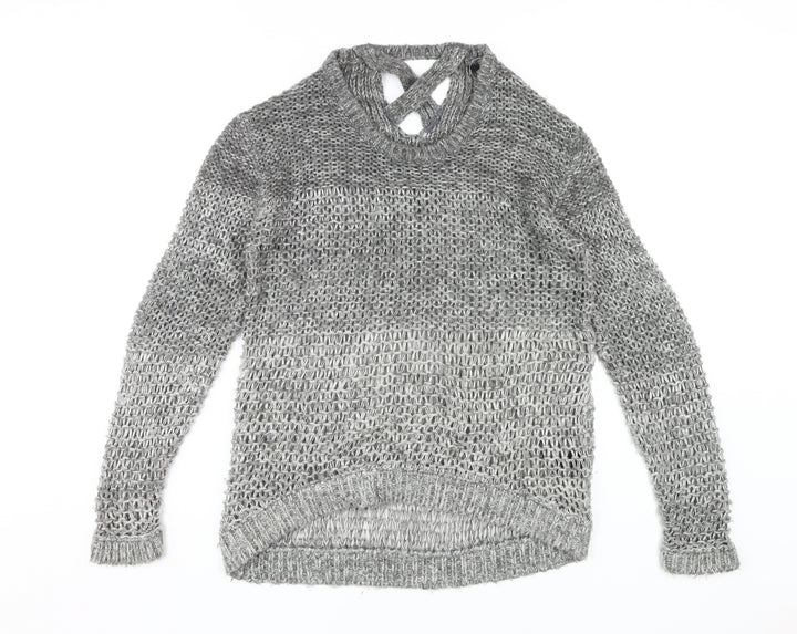 Dorothy Perkins Women's Grey Open-Knit Pullover Jumper Size 12