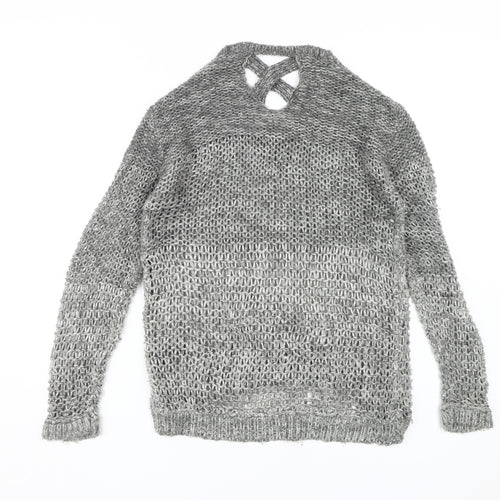 Dorothy Perkins Women's Grey Open-Knit Pullover Jumper Size 12