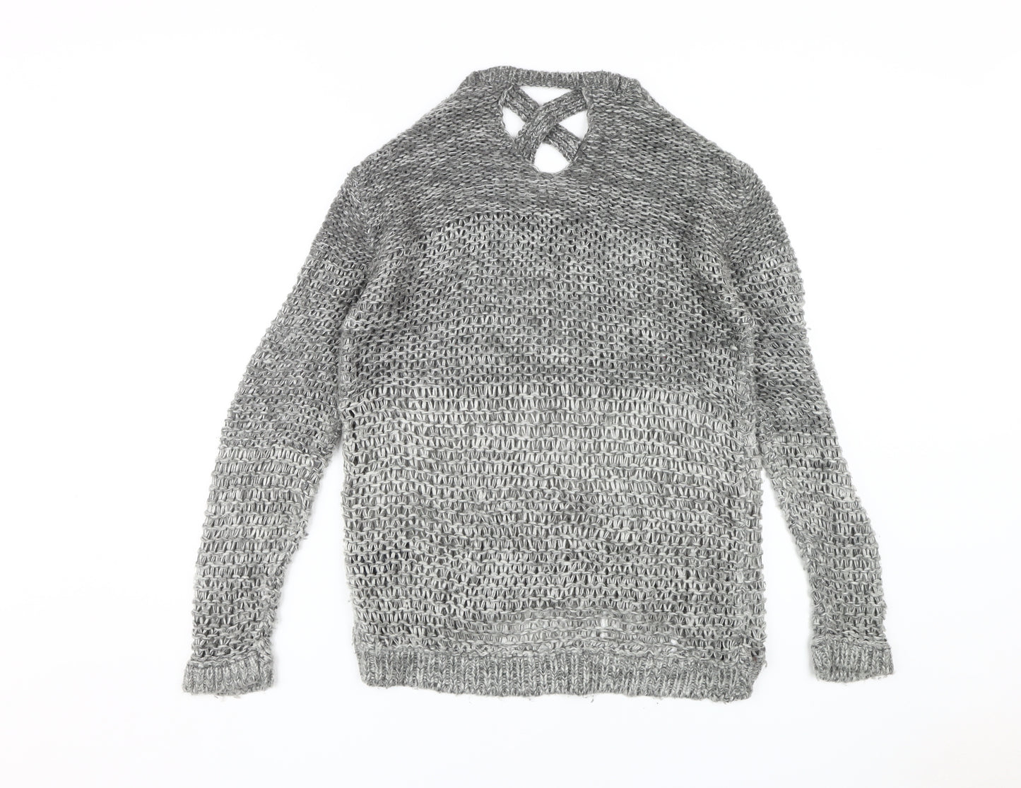 Dorothy Perkins Women's Grey Open-Knit Pullover Jumper Size 12