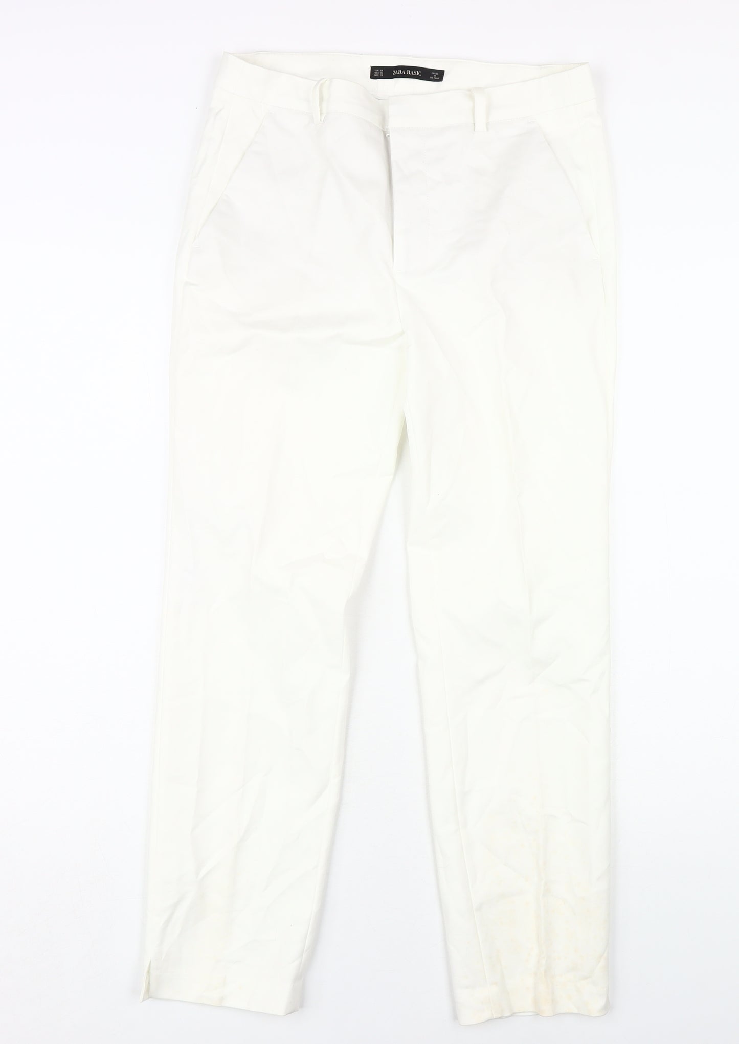 Zara Basic Women's White Trousers, Size 10, Cotton Blend