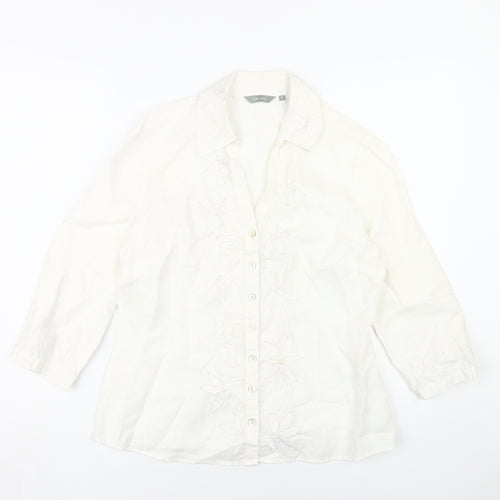Per Una Women's White Embroidered Button-Up Shirt Size 12