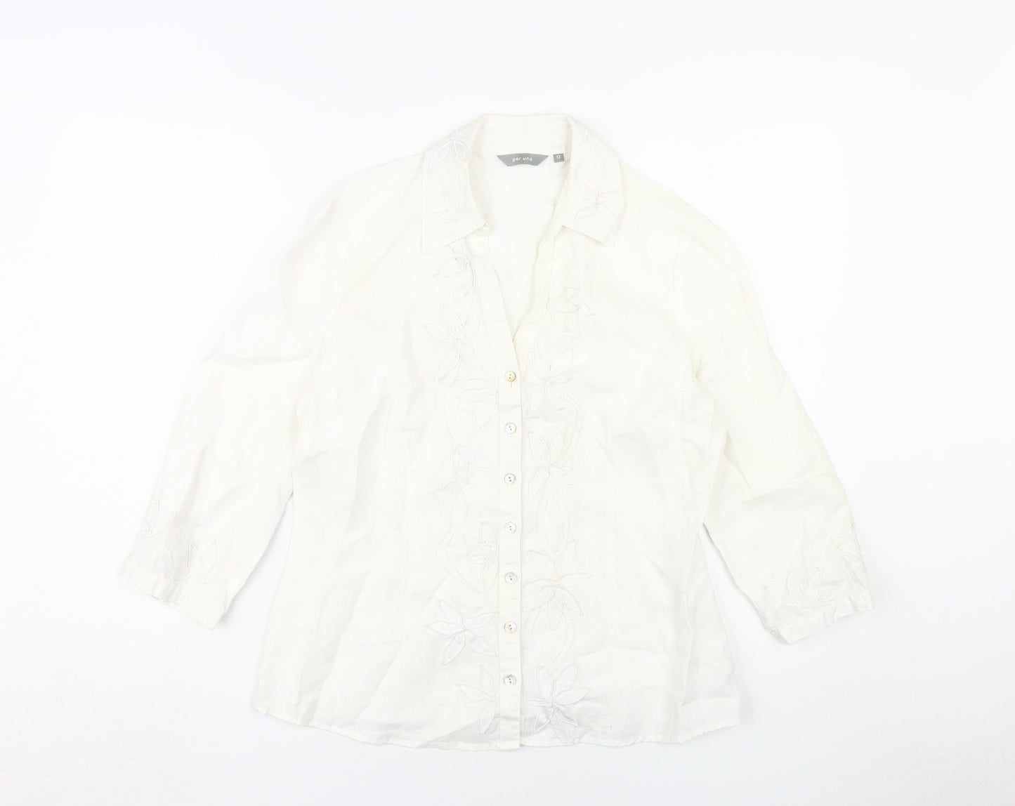 Per Una Women's White Embroidered Button-Up Shirt Size 12