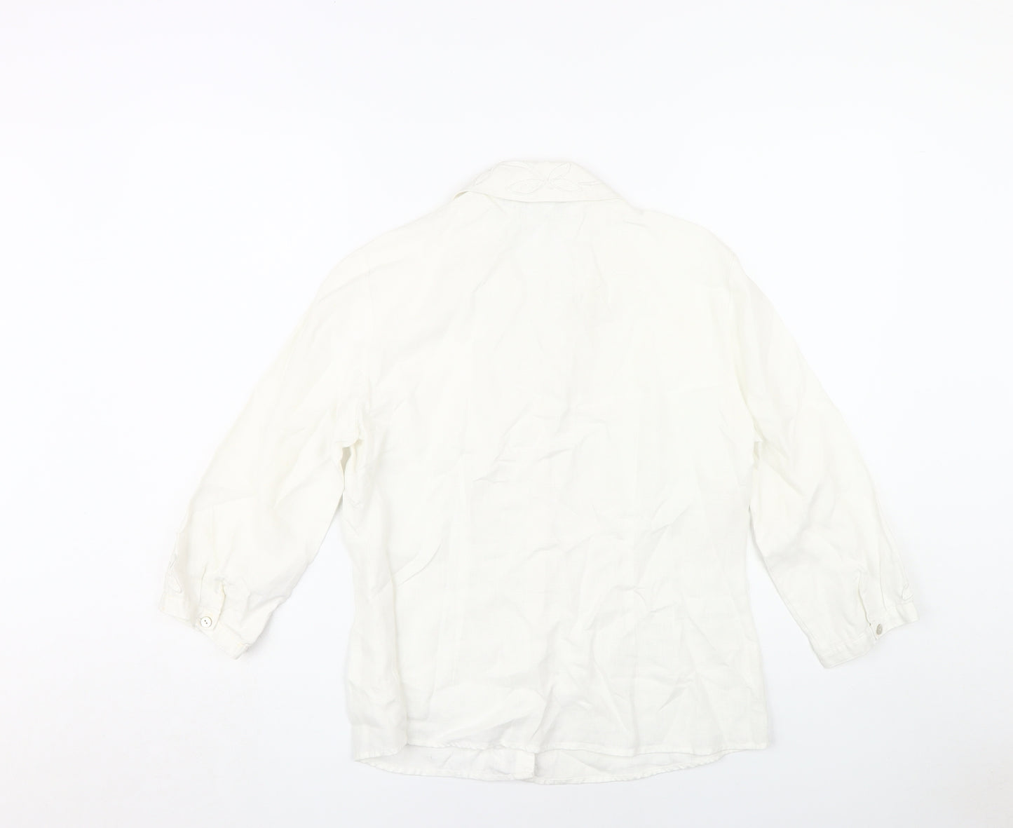 Per Una Women's White Embroidered Button-Up Shirt Size 12