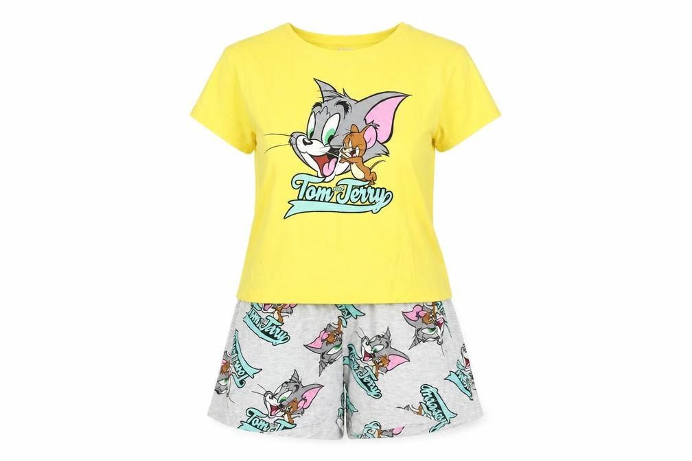 Front view of Tom and Jerry Women's Pyjama Set, Yellow, size 10-12