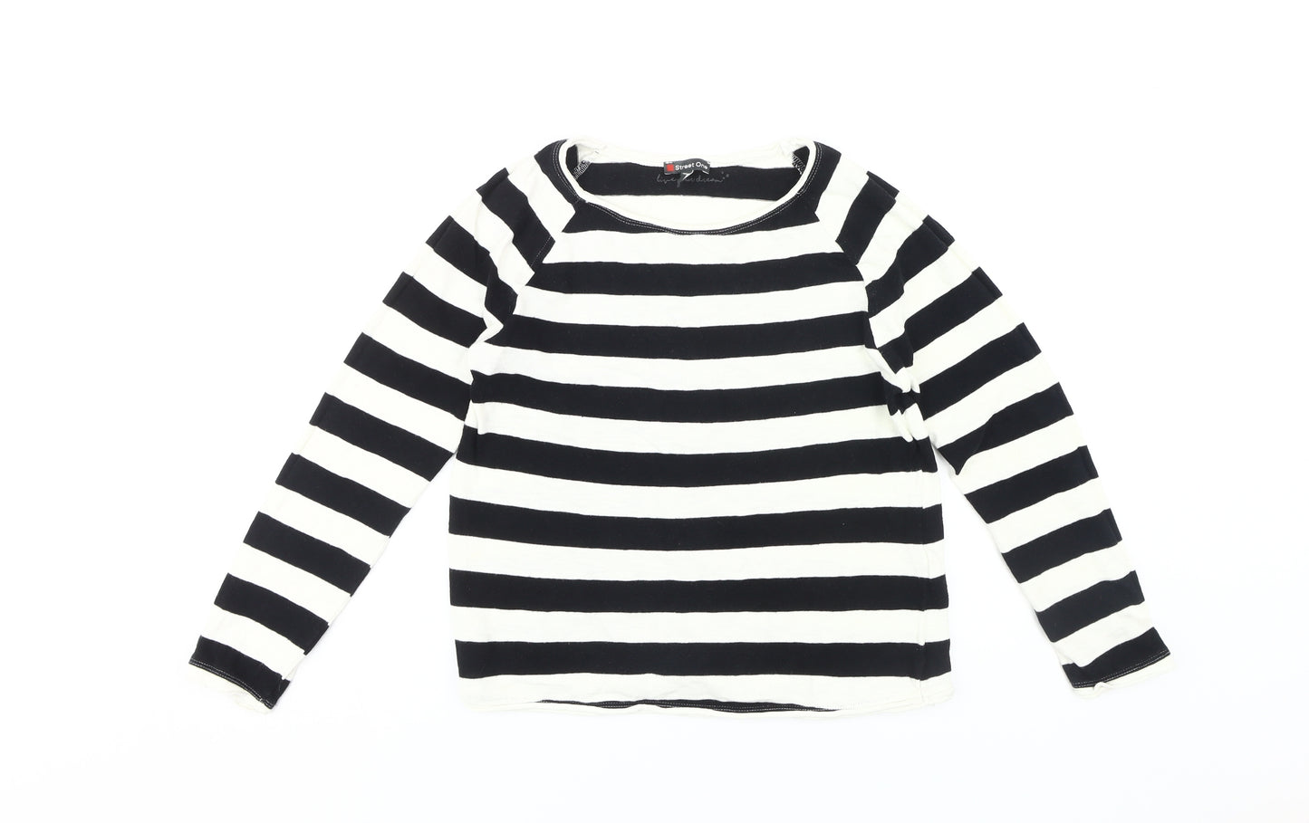 Street One Women's Black Striped Jersey Top Size 10