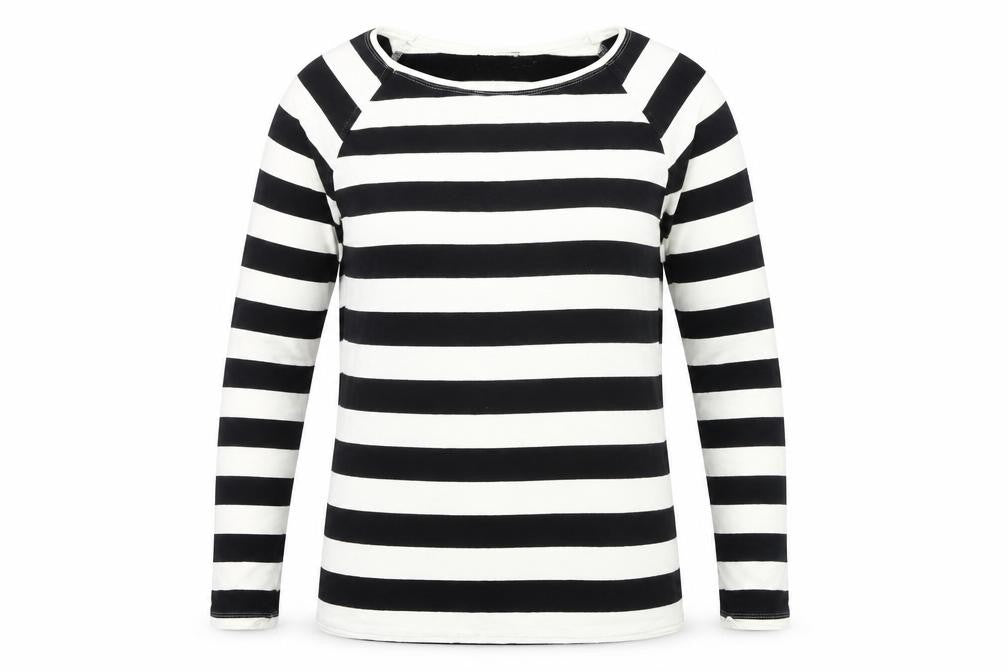 Front view of Street One Women's Black Striped Jersey Top, size 10