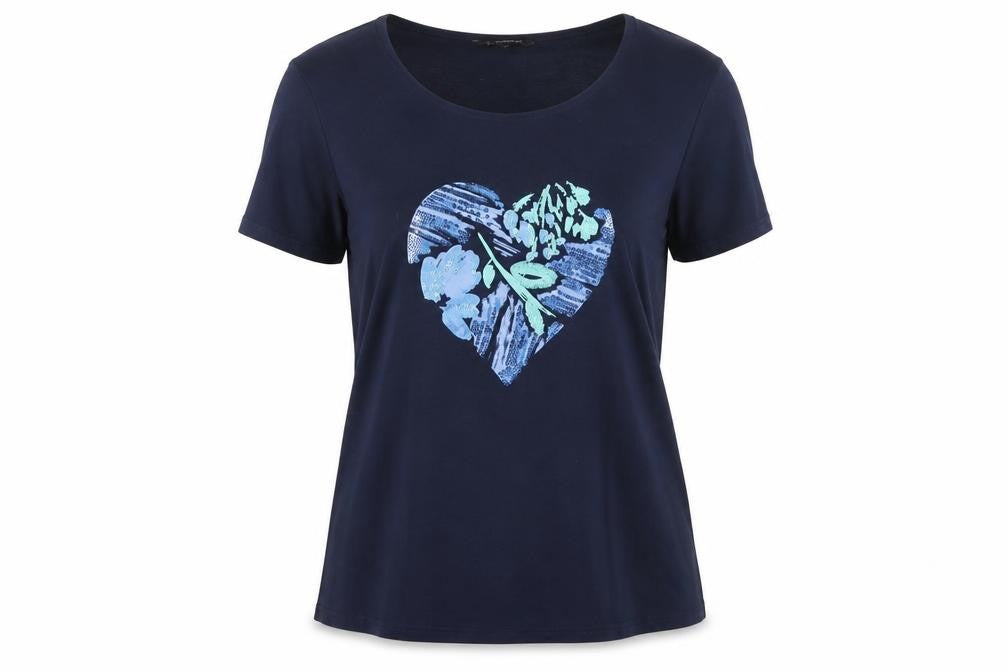 Front view of Bonmarché Women's Blue Embroidered T-Shirt, size 12