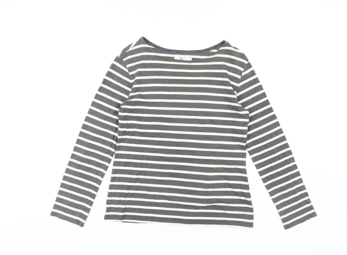 Seasalt Women's Grey Striped T-Shirt Size 10