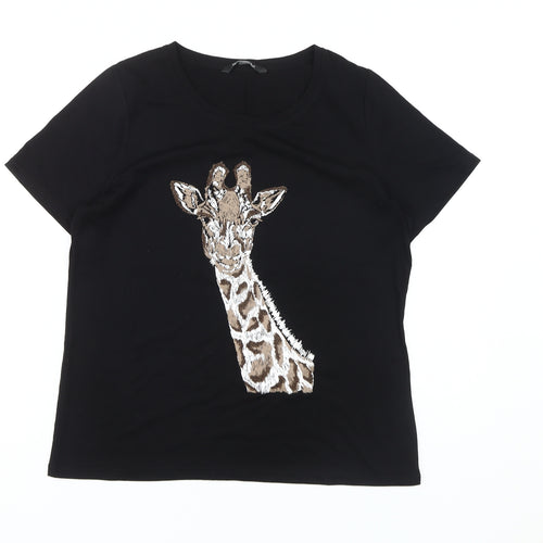 Bonmarché Women's Black Giraffe Embroidered T-Shirt Size 12