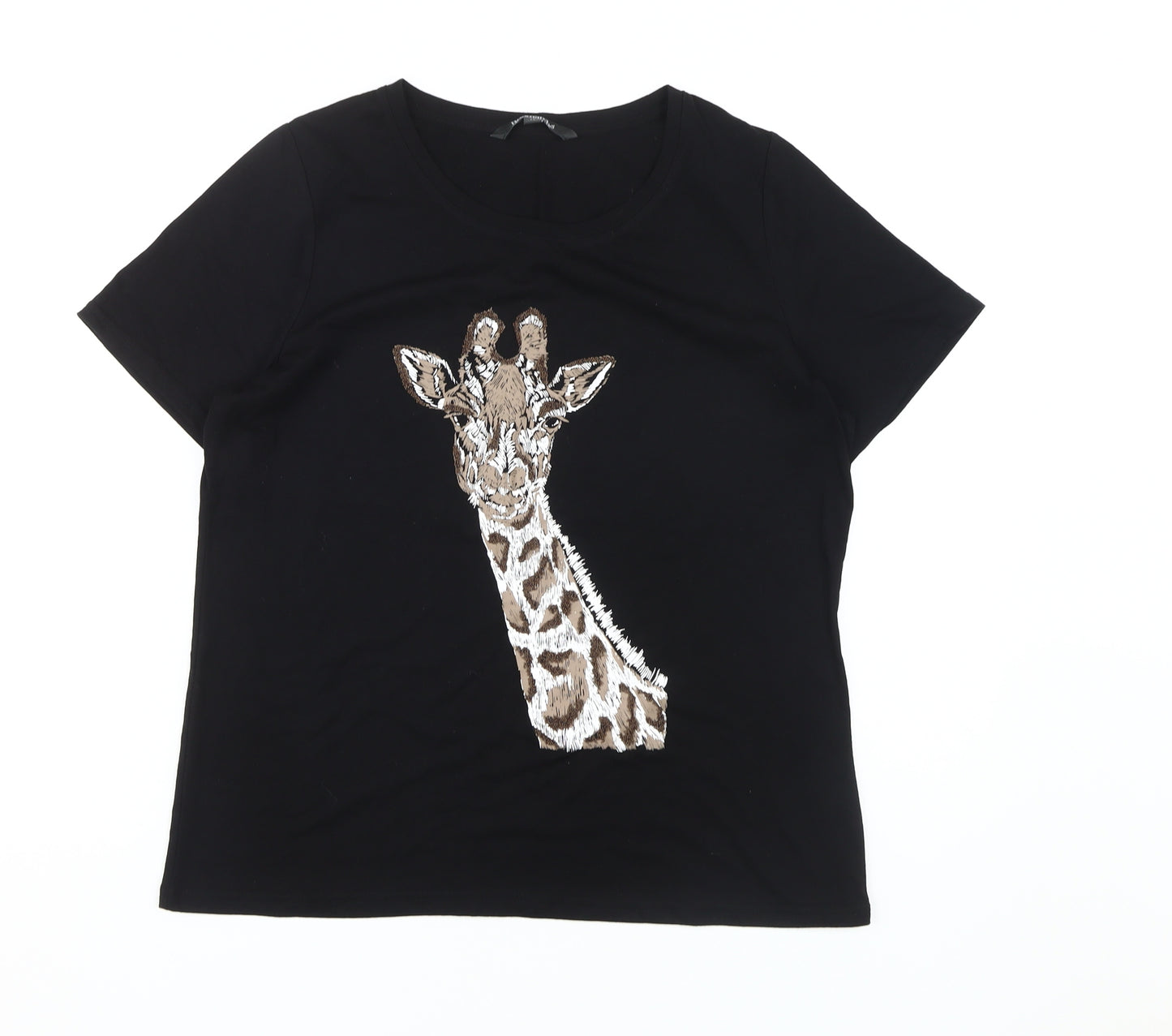 Bonmarché Women's Black Giraffe Embroidered T-Shirt Size 12