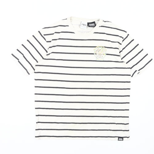 Zara Men's White Comic Graphic Striped T-Shirt L