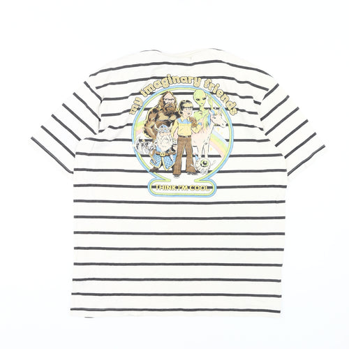Zara Men's White Comic Graphic Striped T-Shirt L