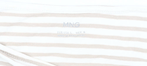 MNG Women's Beige Striped Long Sleeve Top L