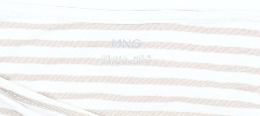 MNG Women's Beige Striped Long Sleeve Top L