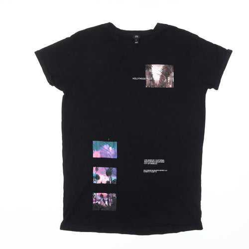 River Island Unisex Black City Graphic T-Shirt, Size 10