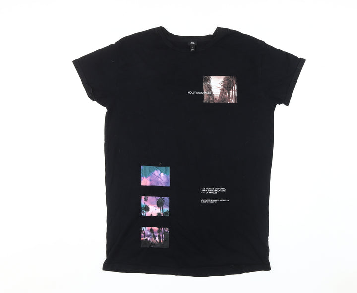 River Island Unisex Black City Graphic T-Shirt, Size 10