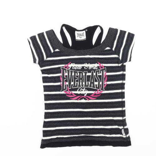 Everlast Women's Black Striped T-Shirt Size 10