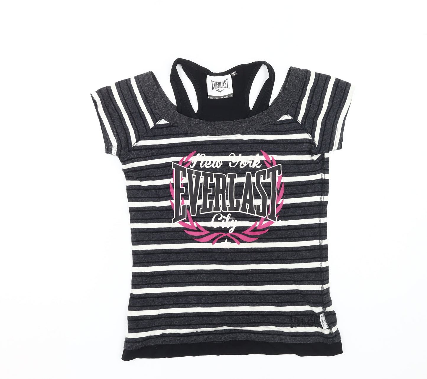 Everlast Women's Black Striped T-Shirt Size 10