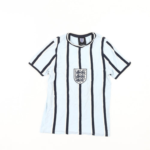 Boys Blue Striped England T-Shirt 8-9 Years Cotton Casual