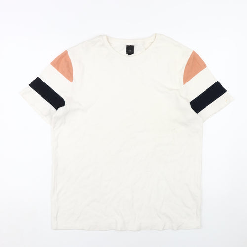 River Island Men's L White Colourblock T-Shirt