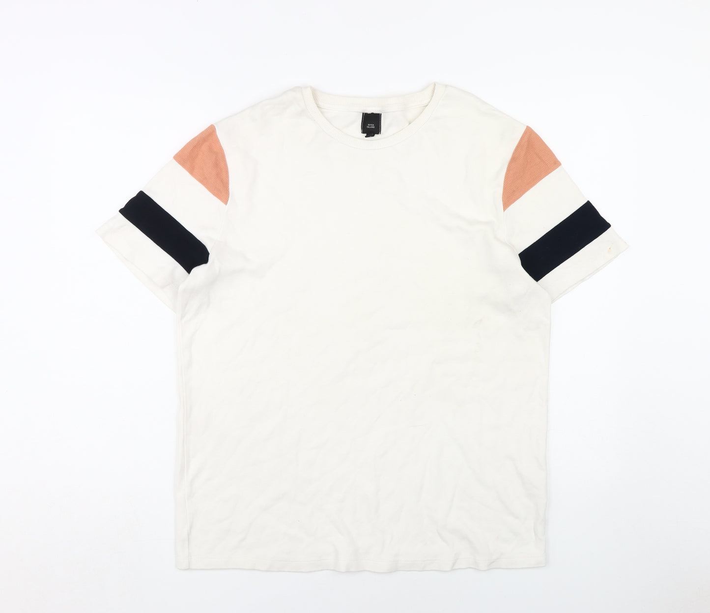 River Island Men's L White Colourblock T-Shirt