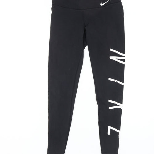 Nike Women's Black Ankle Leggings, Size S, Logo Pattern