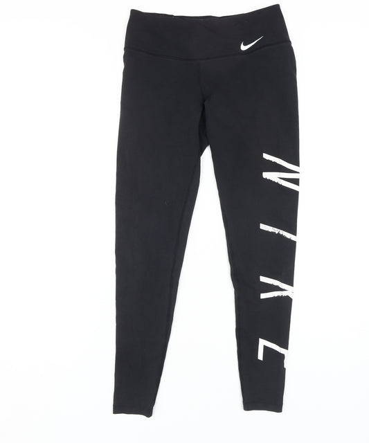 Nike Women's Black Ankle Leggings, Size S, Logo Pattern