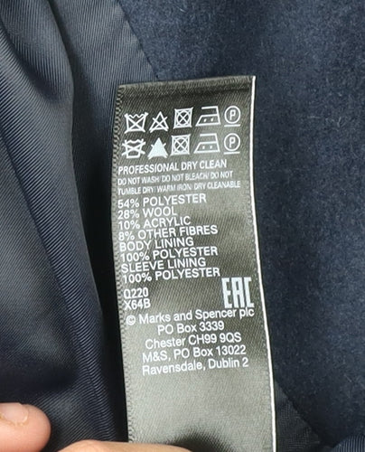 Marks and Spencer Men's Blue Wool Overcoat S