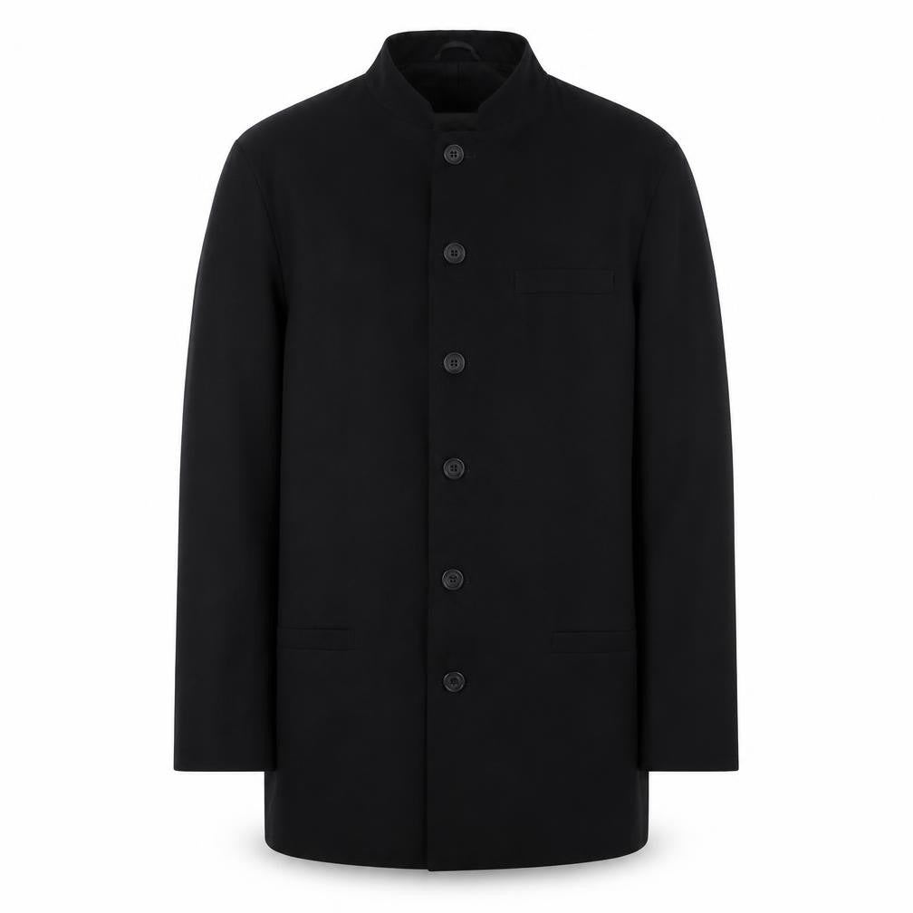 Front view of R.I. Collection Men's Black Jacket, size 38, Wool Blend