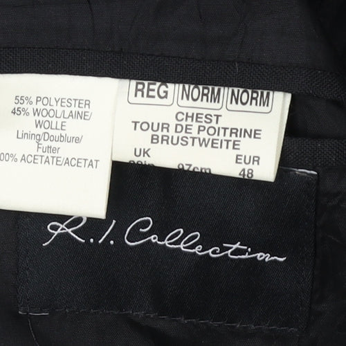 R.I. Collection Men's Black Jacket, Size 38, Wool Blend