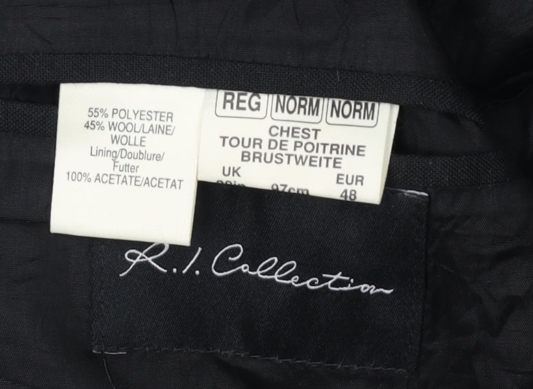 R.I. Collection Men's Black Jacket, Size 38, Wool Blend