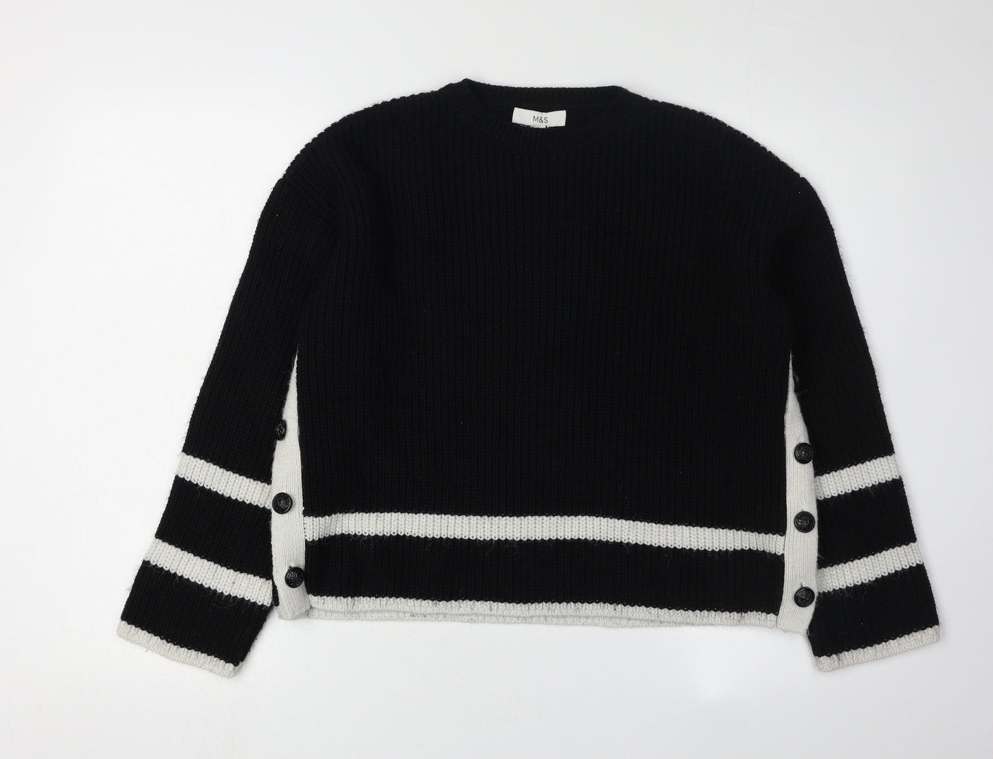 Marks and Spencer Women's Black Striped Jumper, Size S