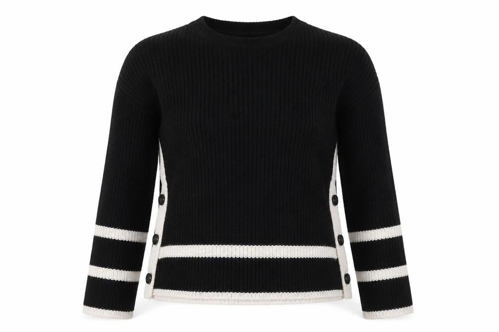 Front view of Marks & Spencer Women's Black Striped Jumper, size S