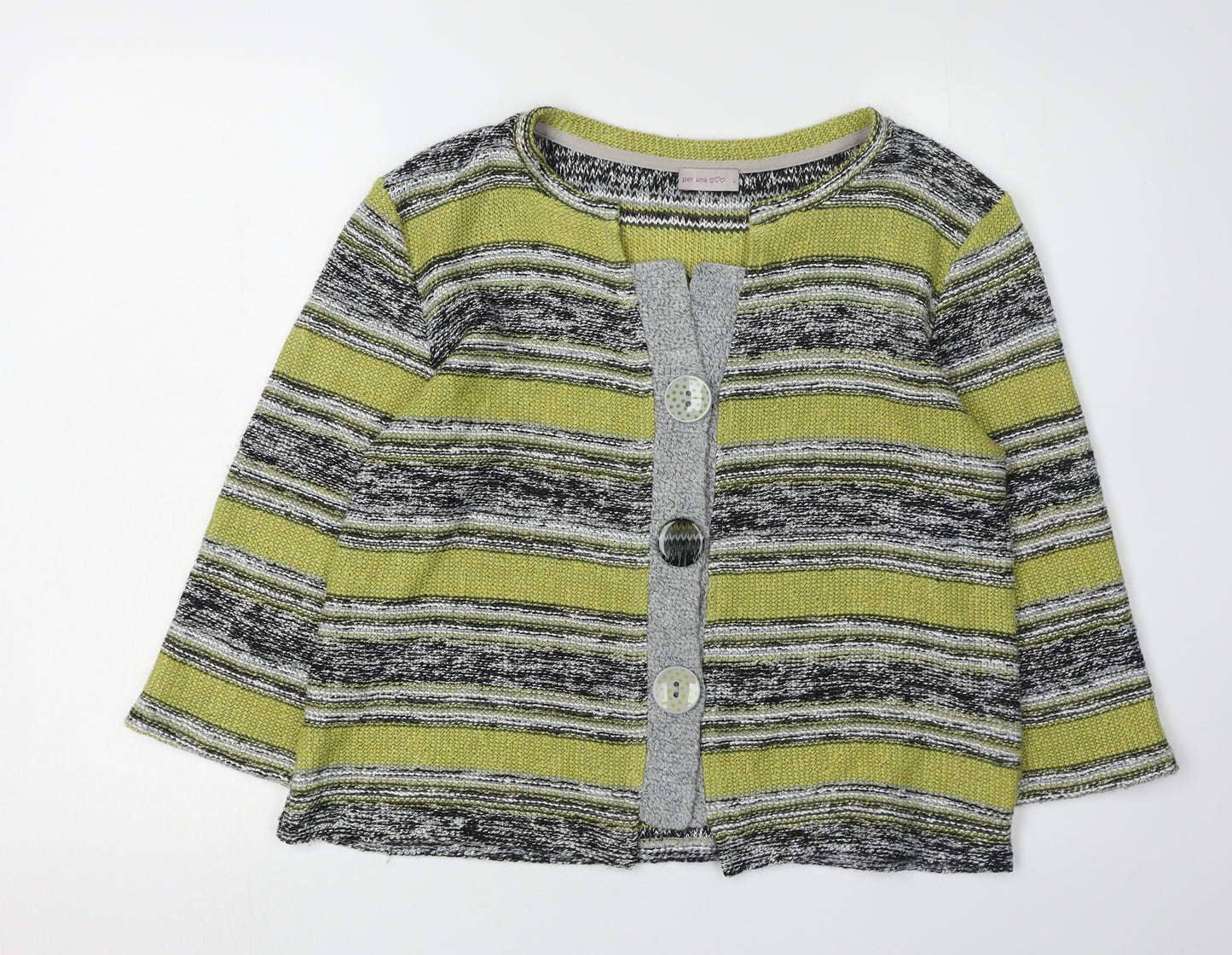 Per Una Women's Green Striped Cardigan L Casual
