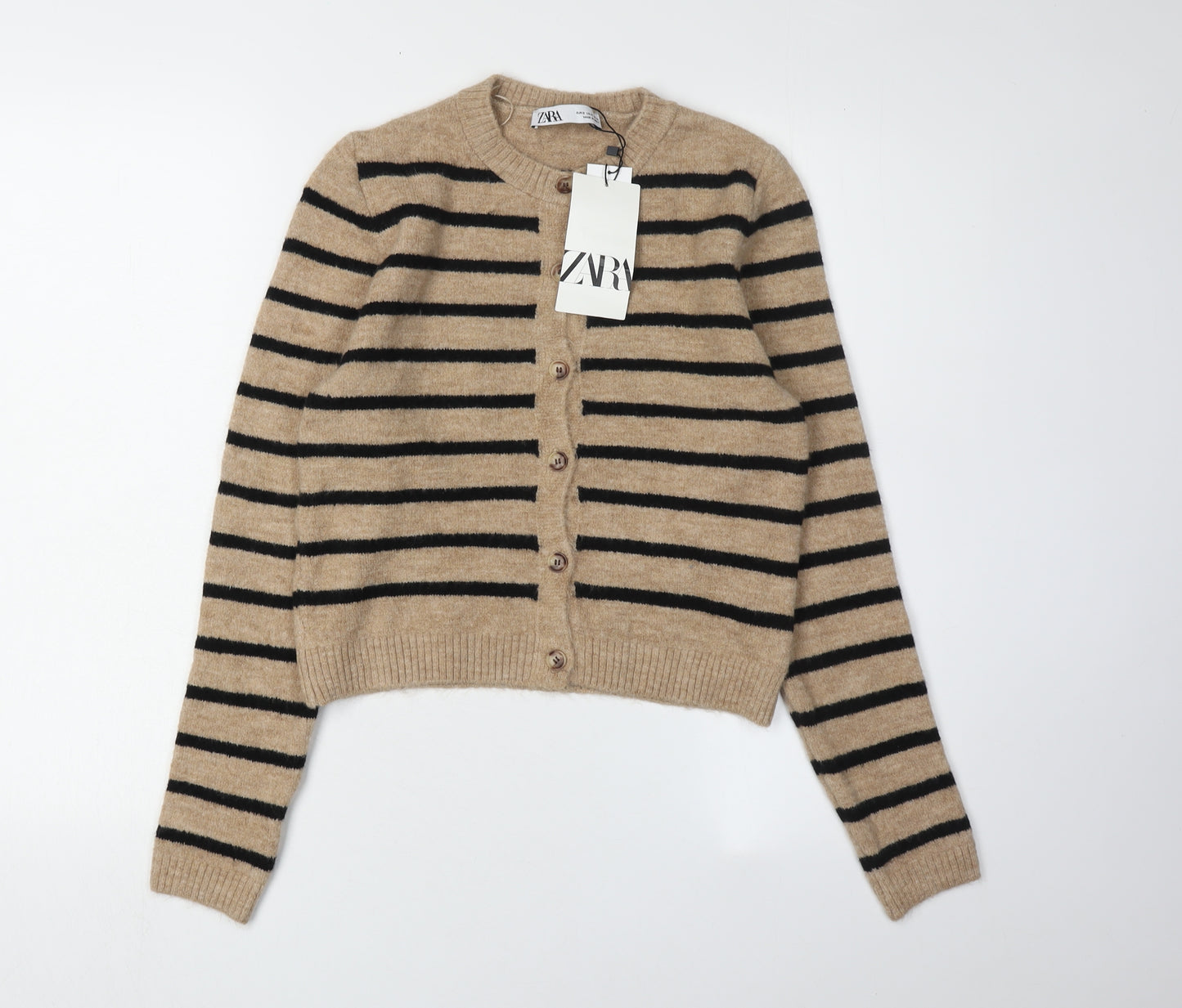 Zara Women's Beige Striped Cardigan Size 12