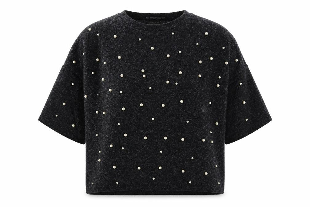 Front view of Zara Trafaluc Women’s Black Beaded jumper S